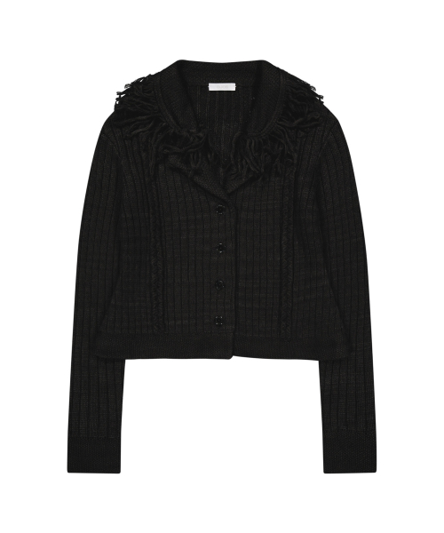 Tassel Collar Knit Cardigan / Black