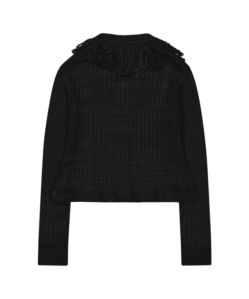 Tassel Collar Knit Cardigan / Black