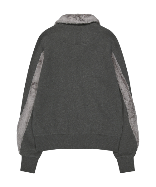 Fur Trim Jersey Zip-up / Charcoal