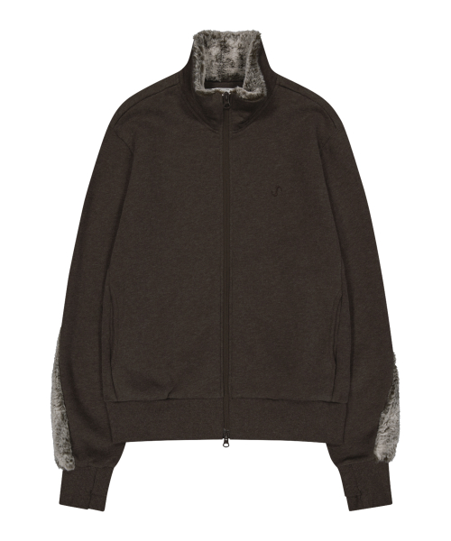 Fur Trim Jersey Zip-up / Stone Brown