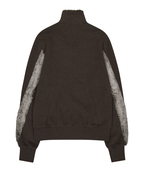 Fur Trim Jersey Zip-up / Stone Brown