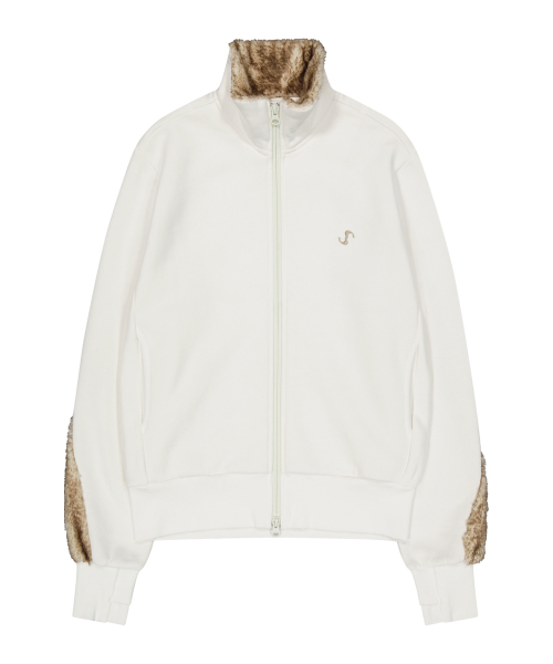 Fur Trim Jersey Zip-up / Ivory