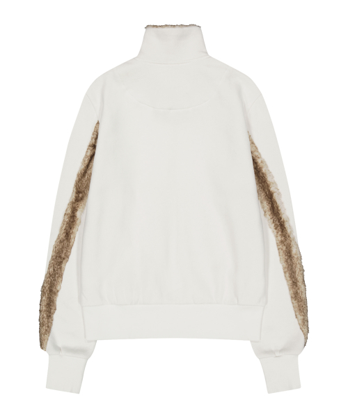 Fur Trim Jersey Zip-up / Ivory