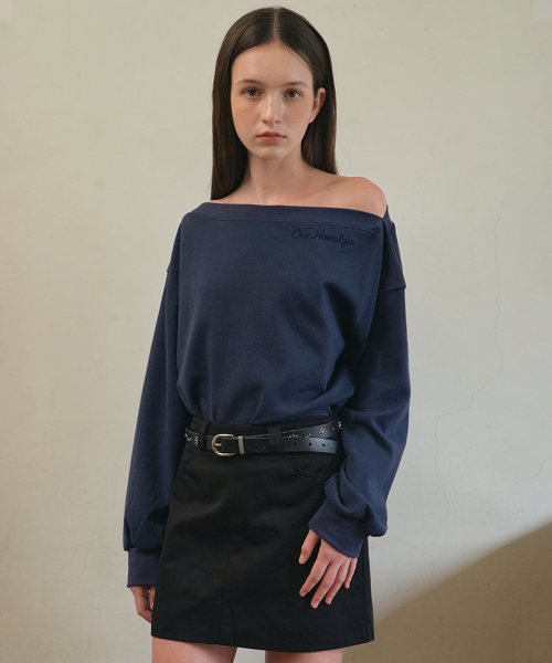 Murmur off shoulder sweatshirt_Navy(O25-TP19)