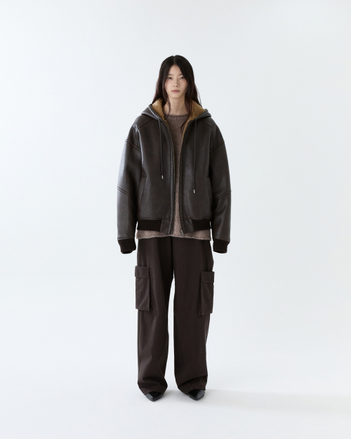Hooded shearling jumper / BROWN