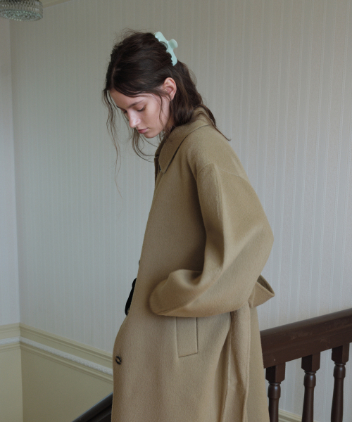 QUILTED LINING HANDMADE ALPACA COAT_OLIVE BEIGE