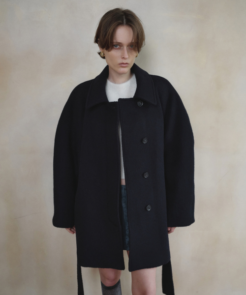 VOLUME SLEEVE WOOL HALF COAT_NAVY