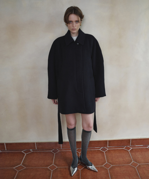 VOLUME SLEEVE WOOL HALF COAT_NAVY