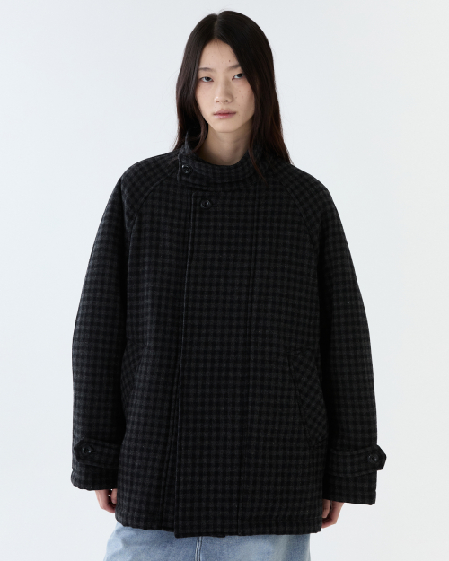 Checked Balmacaan coat / DARK GRAY