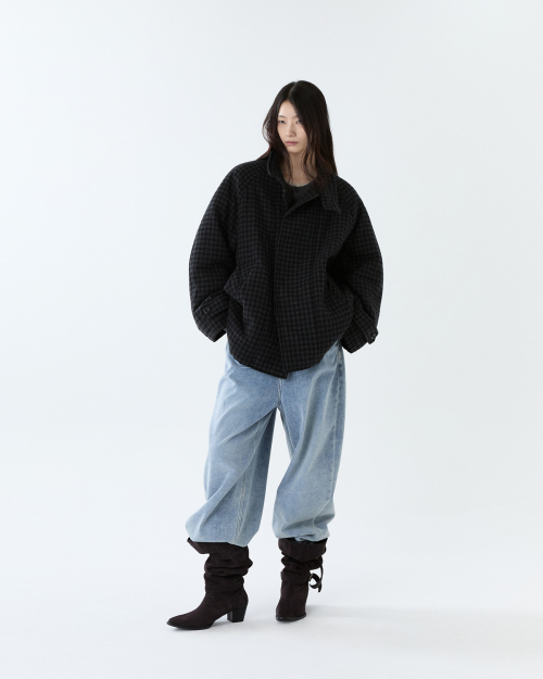 Checked Balmacaan coat / DARK GRAY