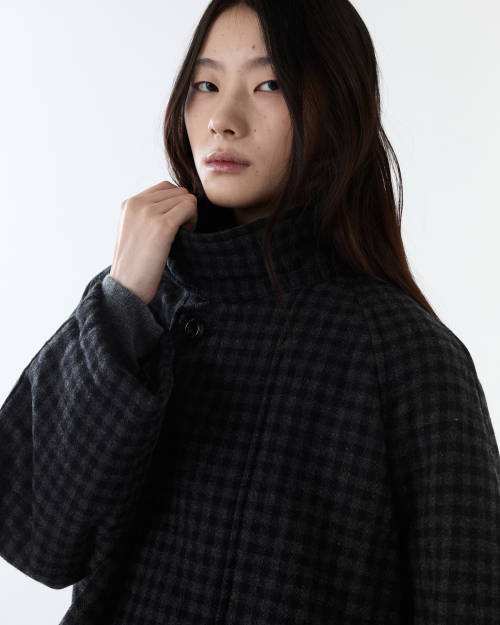 Checked Balmacaan coat / DARK GRAY