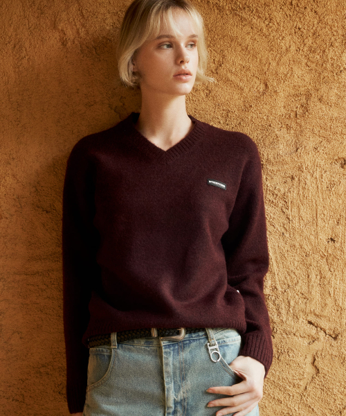 V-Neck Solid Sweater (BURGUNDY)