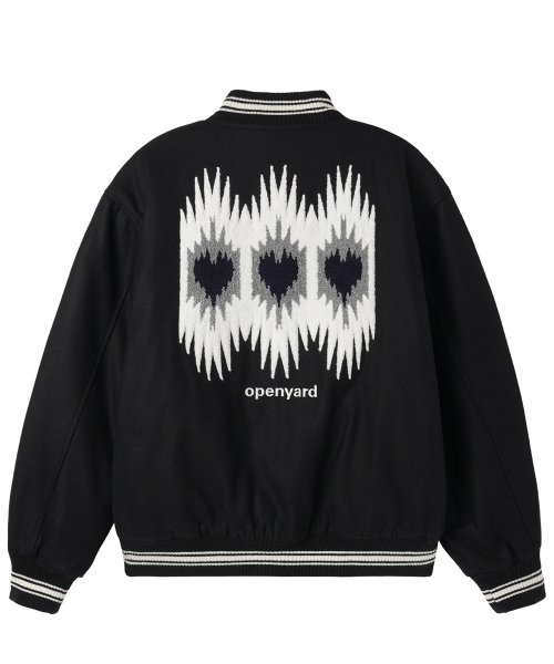 ETHNIC BOUCLE EMBROIDERY VARSITY JACKET - BLACK