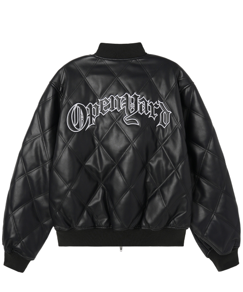 GOTHIC LOGO FAUX LEATHER BOMBER JACKET - BLACK