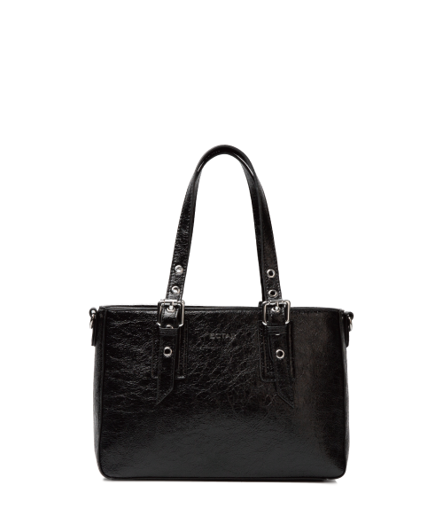 crinkle punch tote bag - black