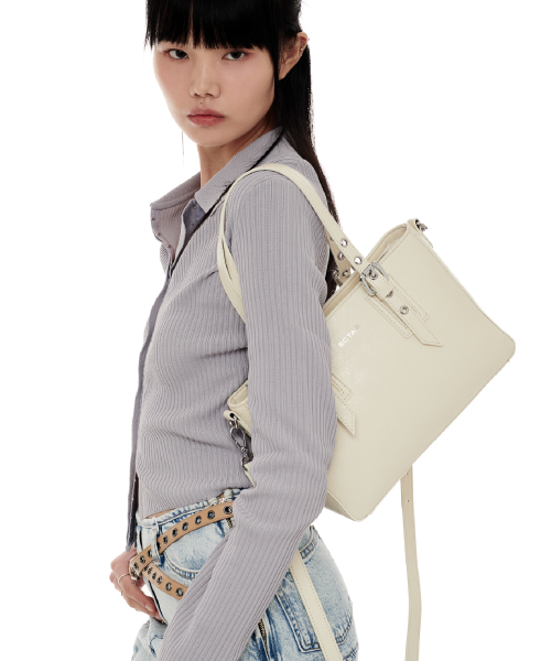 crinkle punch tote bag - ivory