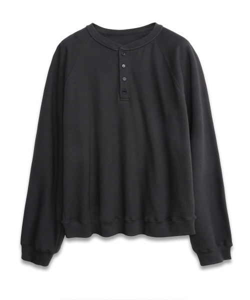 Thermal Waffle Henley Neck Black