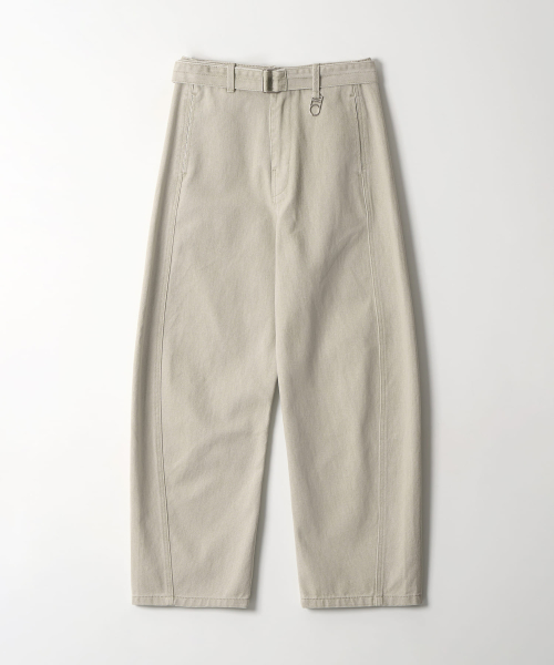 Belted Wide-Curved Denim Pants (BEIGE)