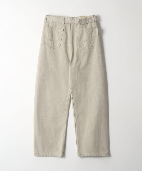 Belted Wide-Curved Denim Pants (BEIGE)