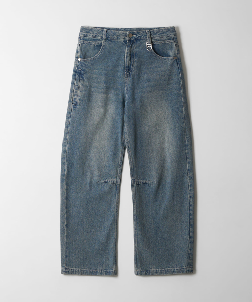 Tool Pocket Wide-Curved Denim Pants (BLUE)