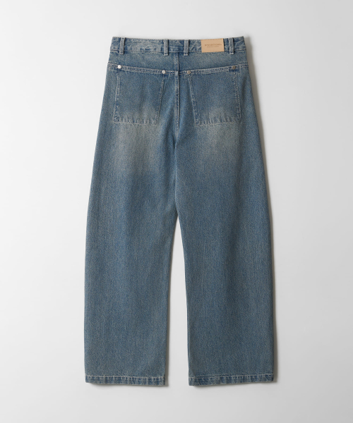 Tool Pocket Wide-Curved Denim Pants (BLUE)