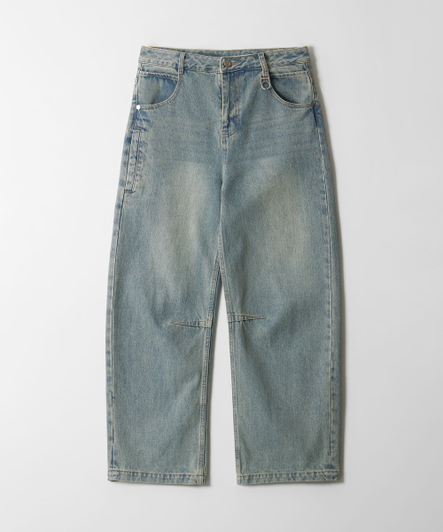 Tool Pocket Wide-Curved Denim Pants (LIGHT BLUE)