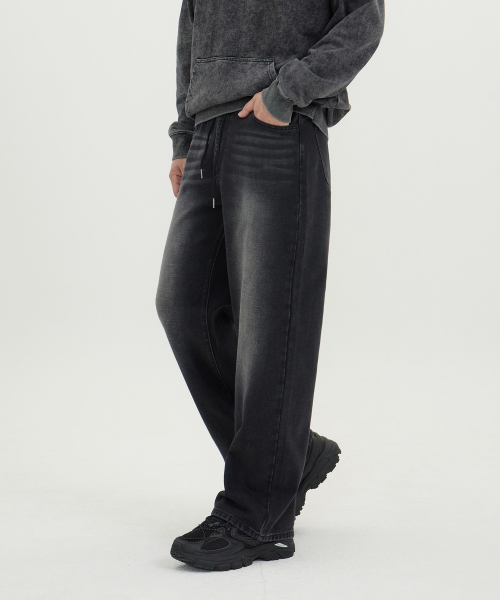Широкие джинсы унисекс на резинке Easy Fit (Black)