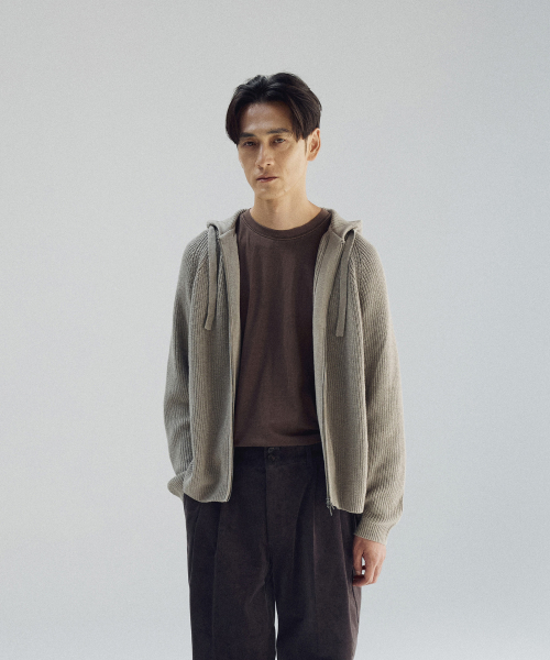 Hooded Knit Parka (Linen gray)