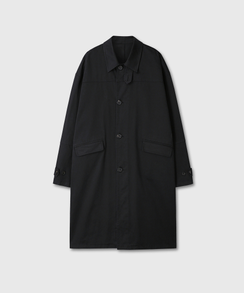 WASHED COTTON MAC COAT (BLACK)