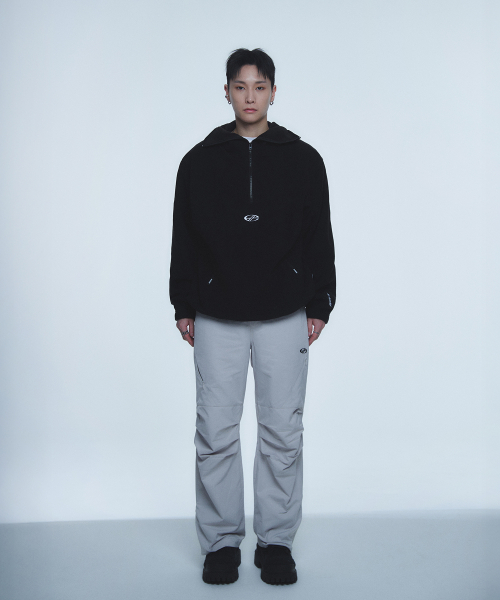 BALACLAVA HALF ZIP-UP HOODED-[BLACK]