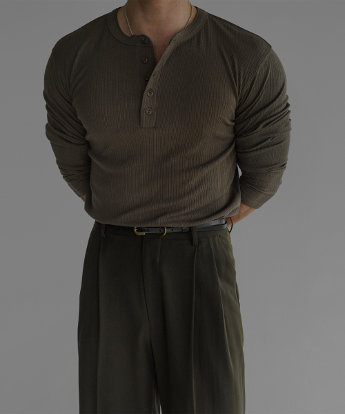Pattern Muscle Henley Neck Вязаная футболка [Khaki]