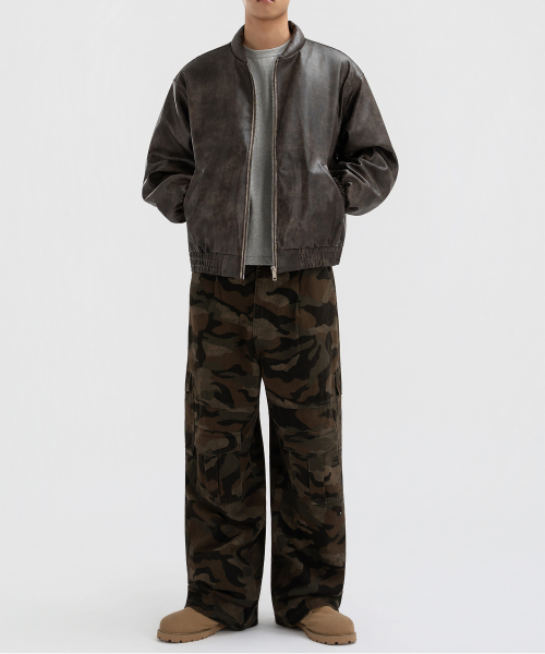 Винтажный кожаный бомбер Padded, Brown