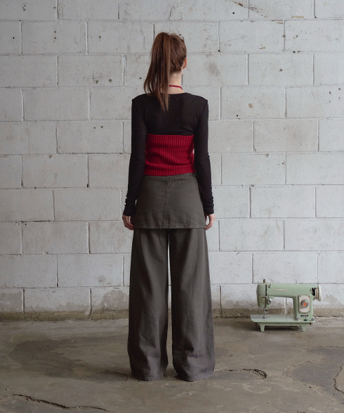 DENIM LAYERED WIDE PANTS