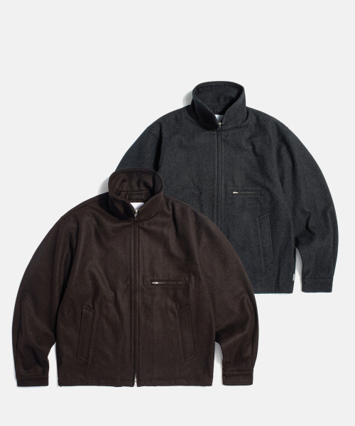 Wool Blend Track Blouson Dark Brown