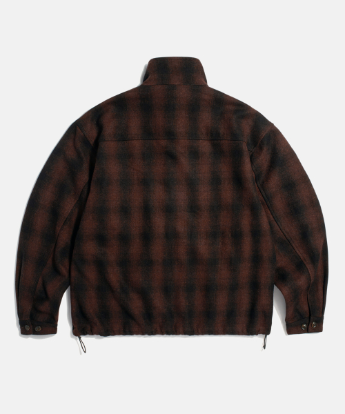 Wool Blend Plaid Track Blouson Brown