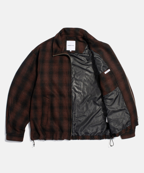 Wool Blend Plaid Track Blouson Brown