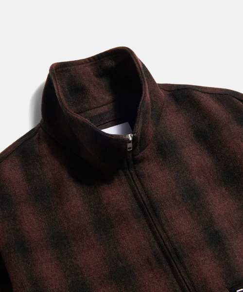 Wool Blend Plaid Track Blouson Brown