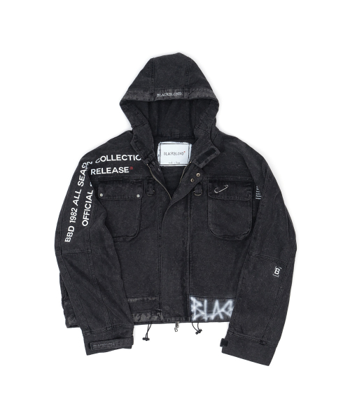 BBDB винтажная столкновение худи денимовый жакет Black
