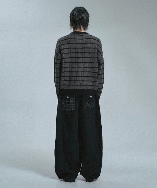 Свободные хлопковые брюки в клетку - Black