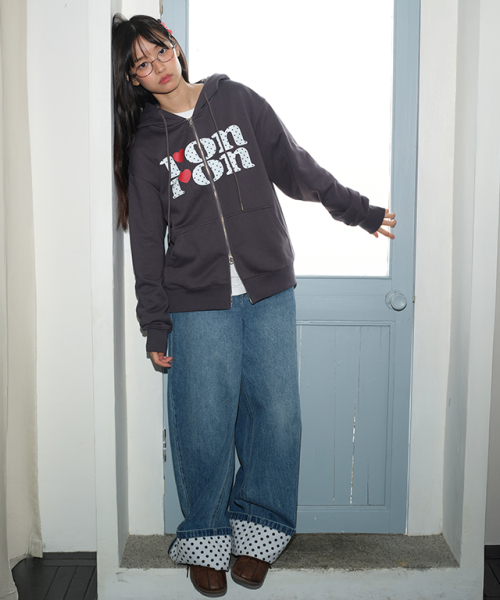 DOT LOGO HOODED ZIP UP CHARCOAL