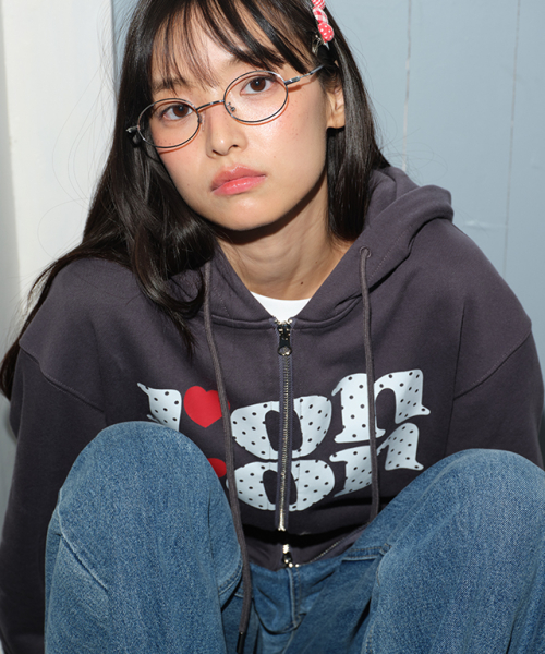DOT LOGO HOODED ZIP UP CHARCOAL