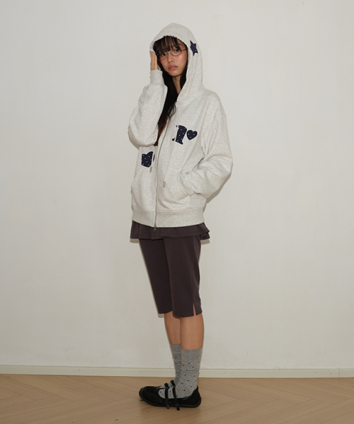 FIGURE SHAPE APPLIQUE HOODED ZIP UP белый MELANGE
