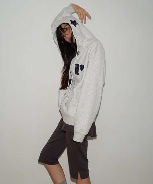 FIGURE SHAPE APPLIQUE HOODED ZIP UP белый MELANGE