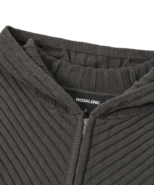 Rib Knit худи Zip-Up - CHARCOAL
