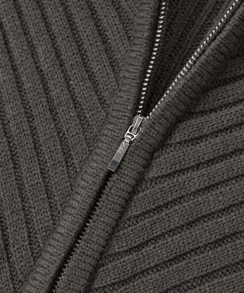 Rib Knit худи Zip-Up - CHARCOAL