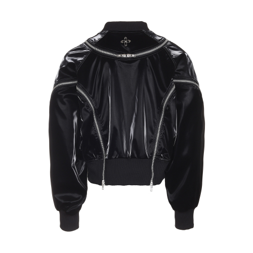 круглый бомбер на молнии glossy Black