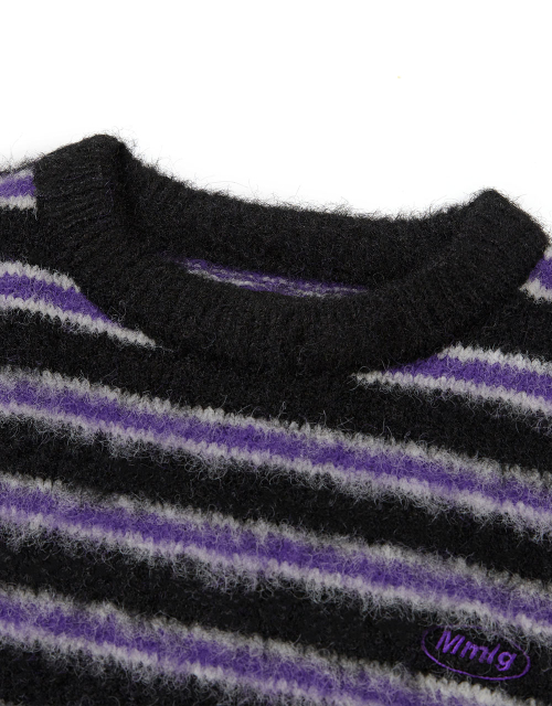 [Mmlg] HAIRLY STRIPE KNIT (PURPLE)