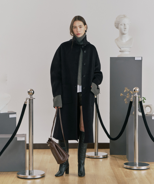 Wool Handmade Водолазка Длинное пальто Black