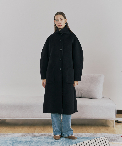 Wool Handmade Водолазка Длинное пальто Black