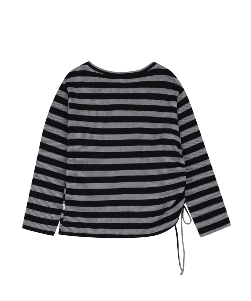 LACE-UP STRIPE PULLOVER [BLACK]